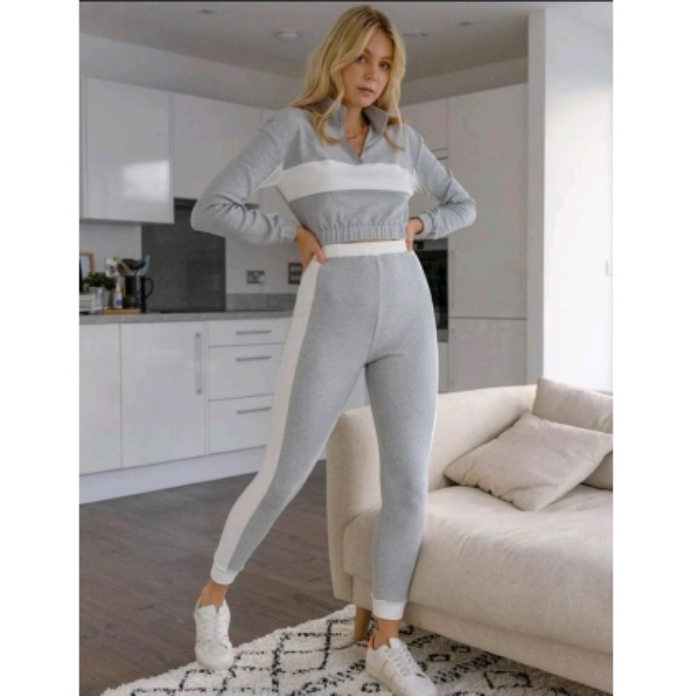 NWOT White & Grey Sweatshirt & Pants Set